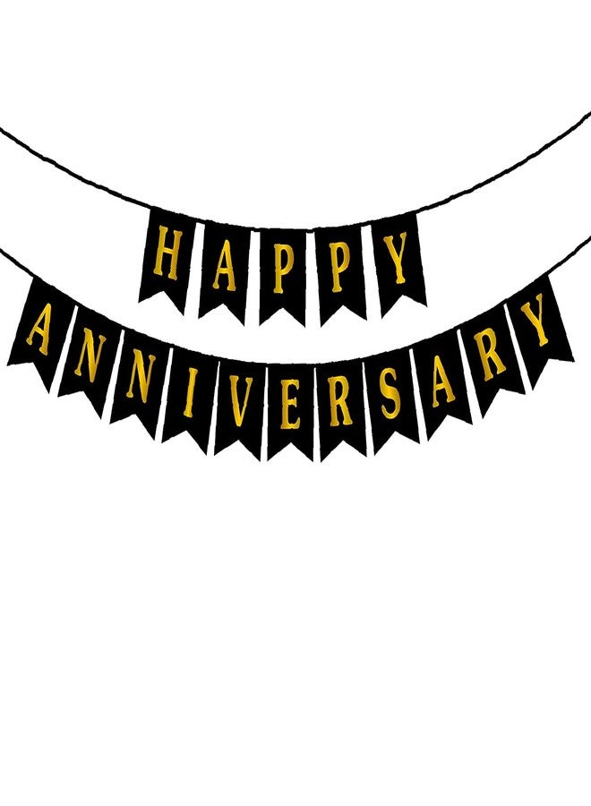 GR DESIGN® Happy Anniversary Banner - Black Colour - Home Bedroom Decorations Set - 1st 10th 25th 50th Wedding Anniversary Decor - Marriage Anniversary Banner - Image 1